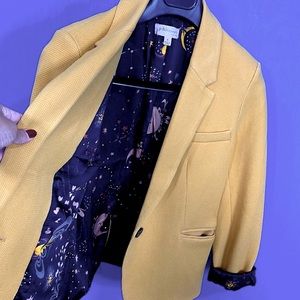 Philosophy Blazer Mustard color with black sun/moon/star patterned liner